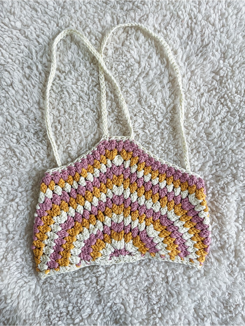 Crochet Rainbow Halter Top - Cream, Pink & Mustard